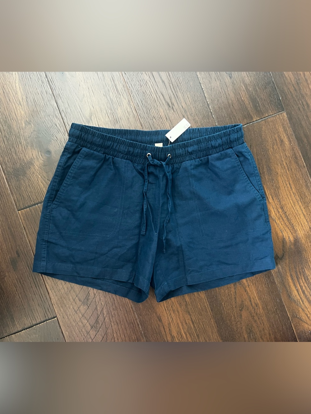 5” inseam drawstring linen Belen dark blue shorts